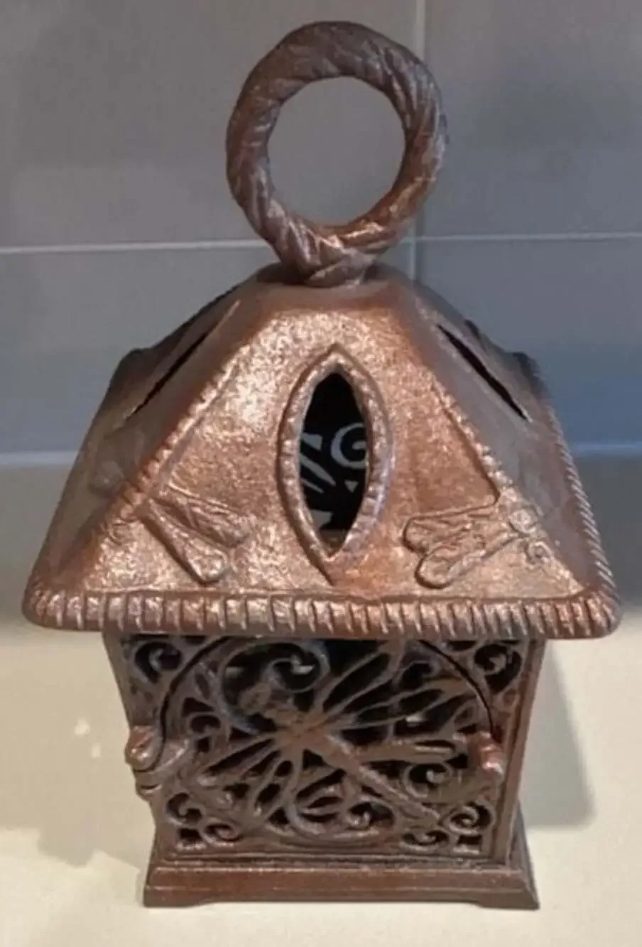 Pagoda Bronze Cast Iron Tealight Candle Holder Lantern